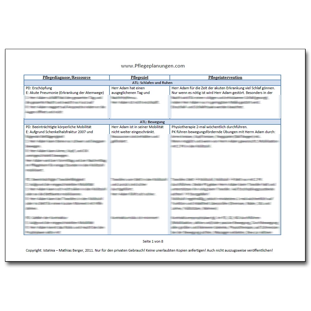 Download Pflegeplanung Pflegediagnosen PESR Pneumonie Bettlägerig.